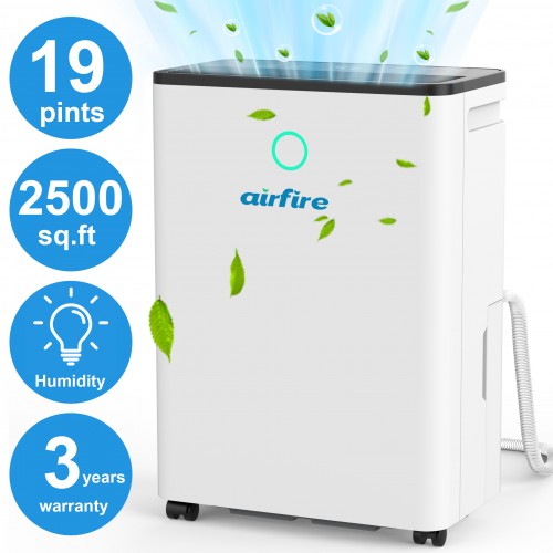 AIRFIRE Dehumidifier, 19 Pint (DOE) Dehumidifier with Drain Hose, Max 2500 Sq.Ft Dehumidifiers for Home Basement, 0.66 Gal Water Tank, Overflow Protection, Auto Defrost& Drain, Humidity Indicator AIRFIRE Dehumidifier, 19 Pint (DOE) Dehumidifier with Drain Hose, Max 2500 Sq.Ft Dehumidifiers for Home Basement, 0.66 Gal Water Tank, Overflow Protection, Auto Defrost& Drain, Humidity Indicator