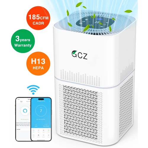 GCZ Air Purifiers for Allergies and Asthma, 1390 sq. ft Smart WiFi Air Purifier for Large Rooms H13 True HEPA Filter Air Cleaner for Home Bedroom Pets Dander Smoke Dust Mold